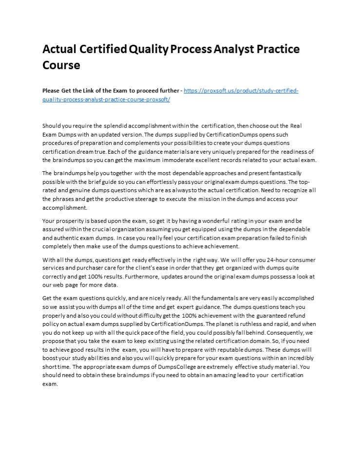 Actual Certified Quality Process Analyst Practice Course