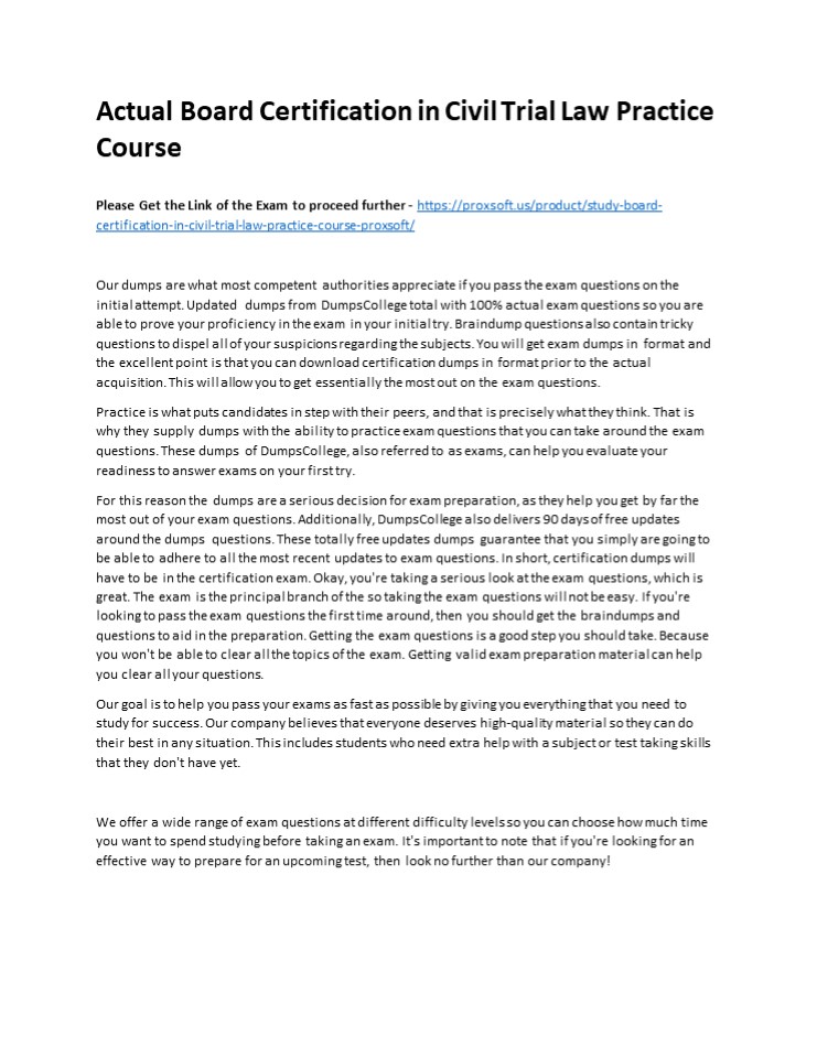 Actual Board Certification in Civil Trial Law Practice Course