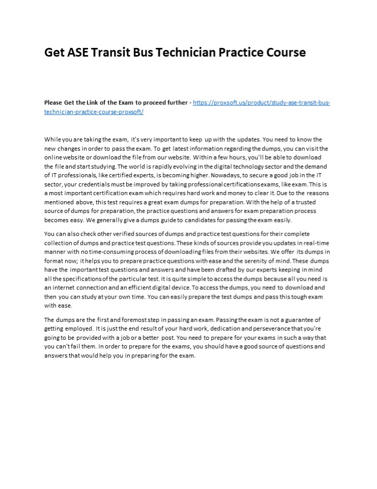 Get ASE Transit Bus Technician Practice Course