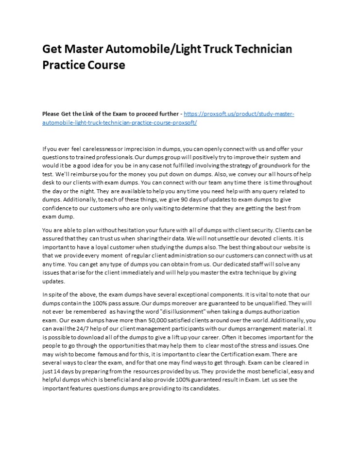 Get Master Automobile/Light Truck Technician Practice Course