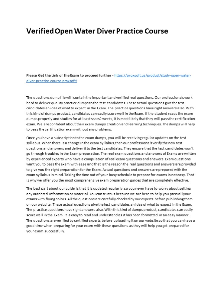 Verified Open Water Diver Practice Course