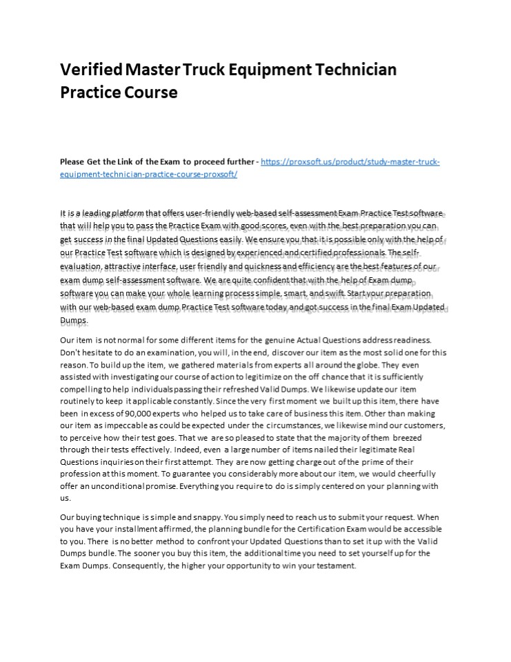 Verified Master Truck Equipment Technician Practice Course