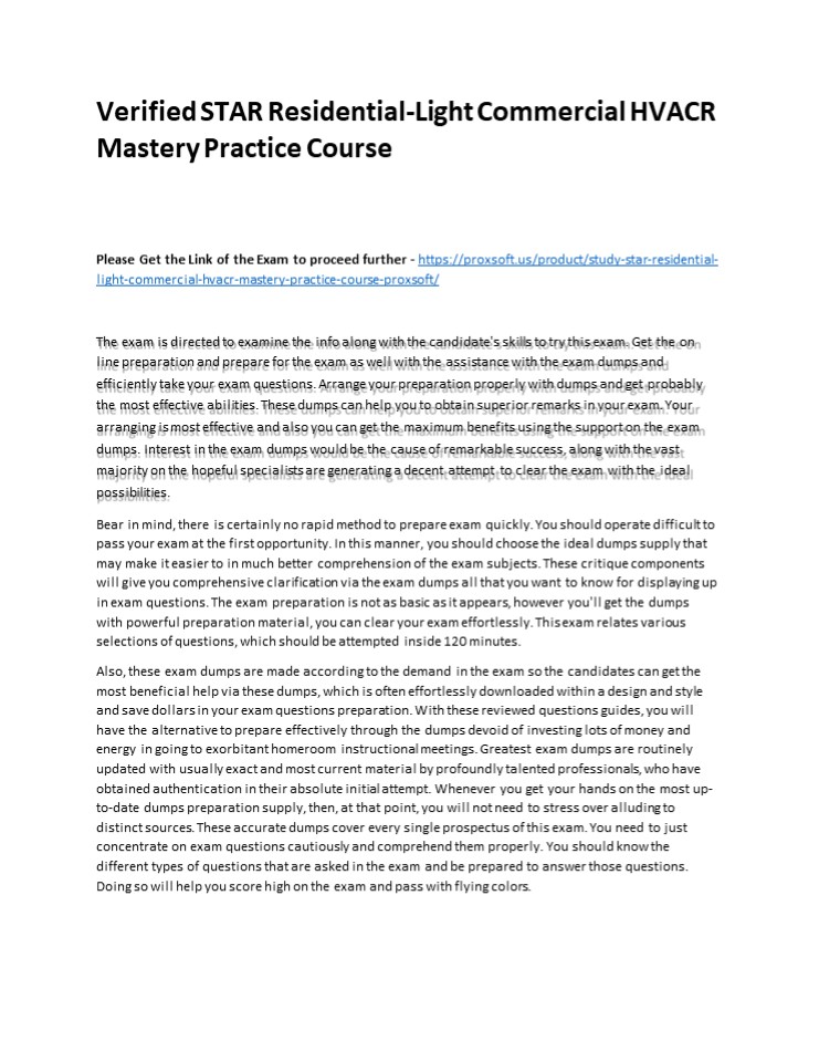 Verified STAR Residential-Light Commercial HVACR Mastery Practice Course