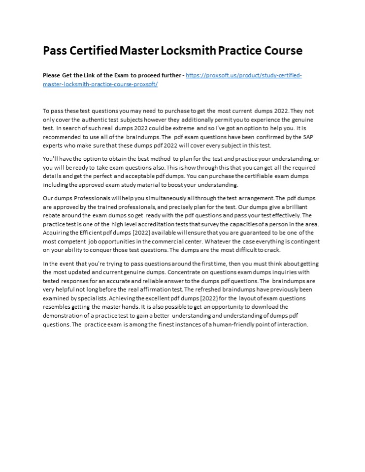 Pass Certified Master Locksmith Practice Course