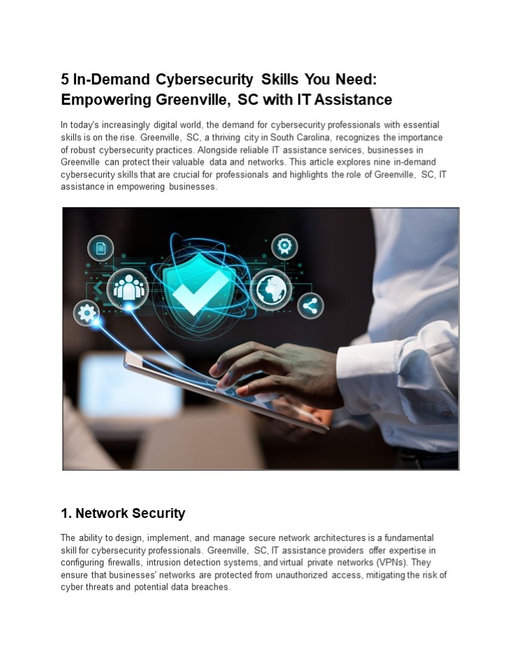 5 In-Demand Cybersecurity Skills You Need: Empowering Greenville, SC with IT Assistance