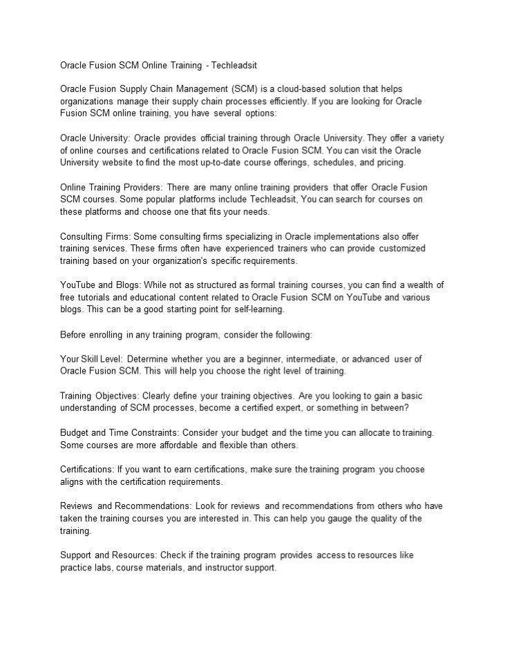 Oracle Fusion SCM Online Training - Techleadsit