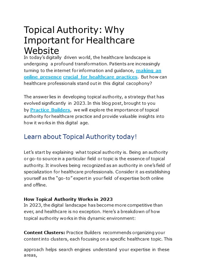 Topical Authority: Why Important for Healthcare Website