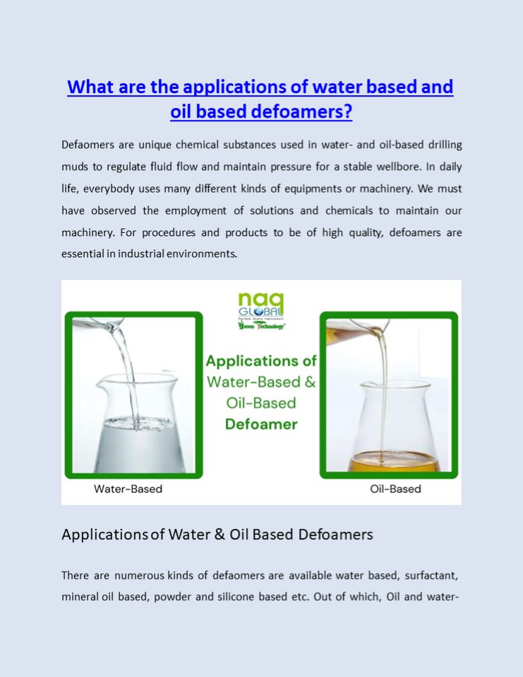 Applications of Water Based and Oil Based Defoamers