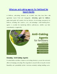 Anti-caking Agents for Fertilizers: An Expert Guide