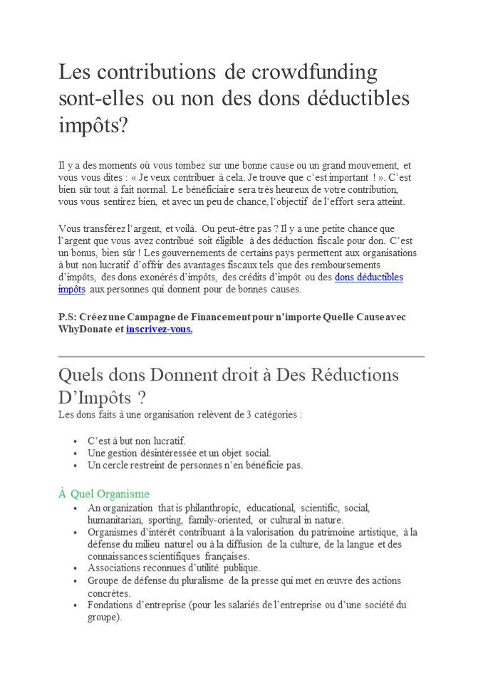 Dons Déductibles Impôts | Contributions De Crowdfunding