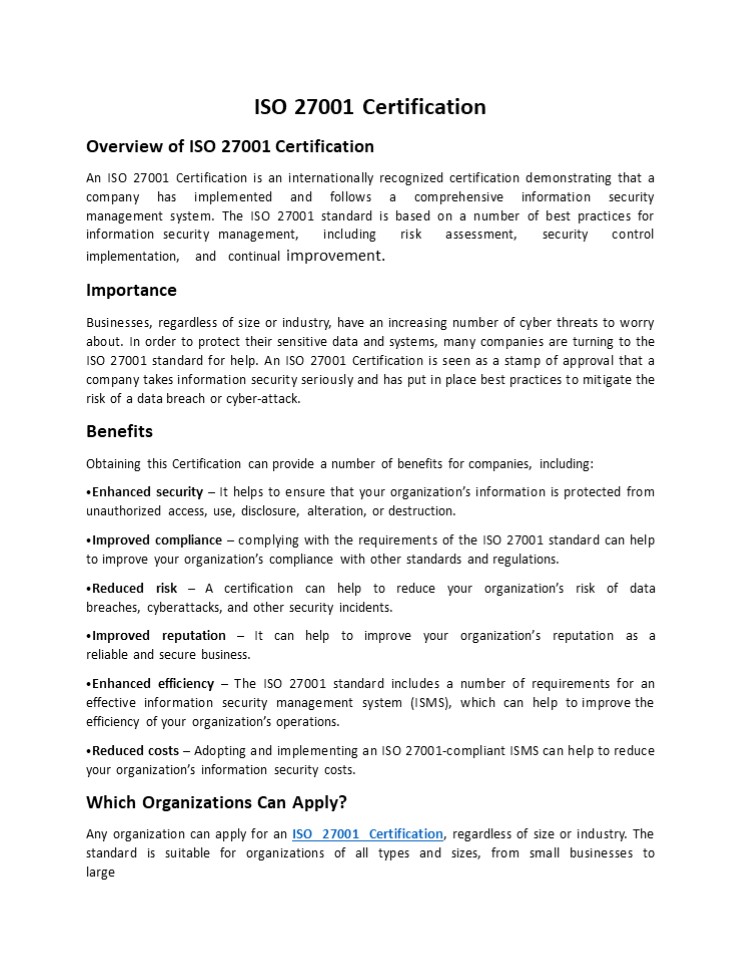 iso 27001 certification