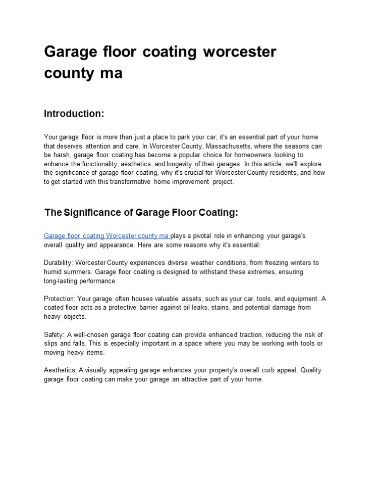 Garage floor coating worcester county ma