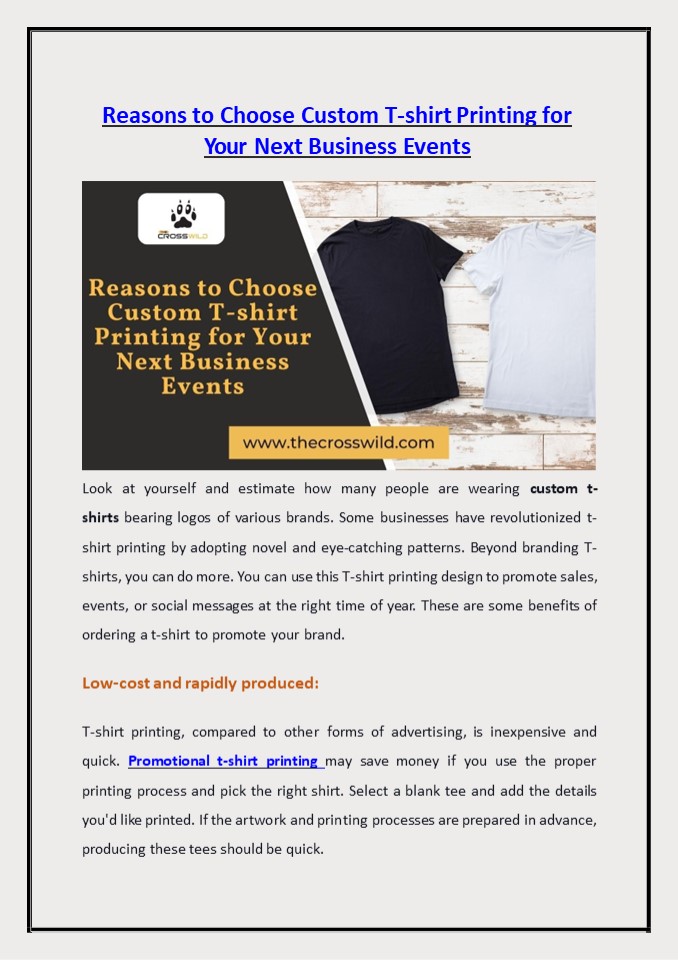 Reasons to Choose Custom T-shirt Printing for Your Next Business Events