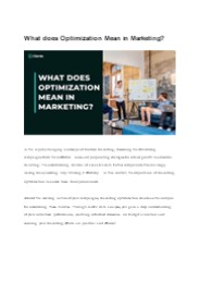 What does Optimization Mean in Marketing?