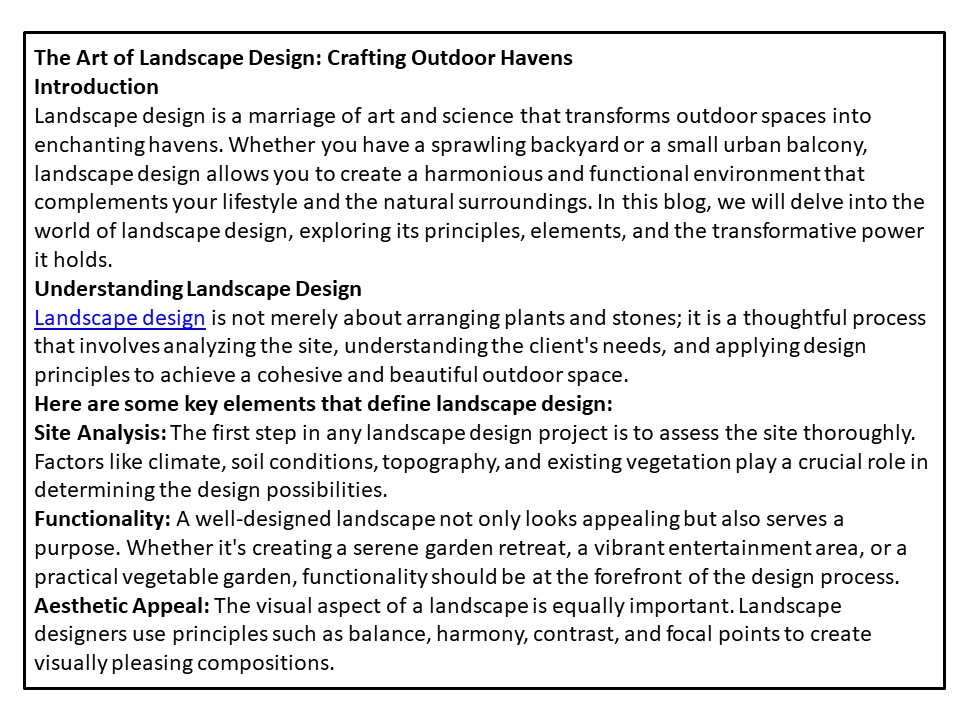 The Art of Landscape Design: Crafting Outdoor Havens