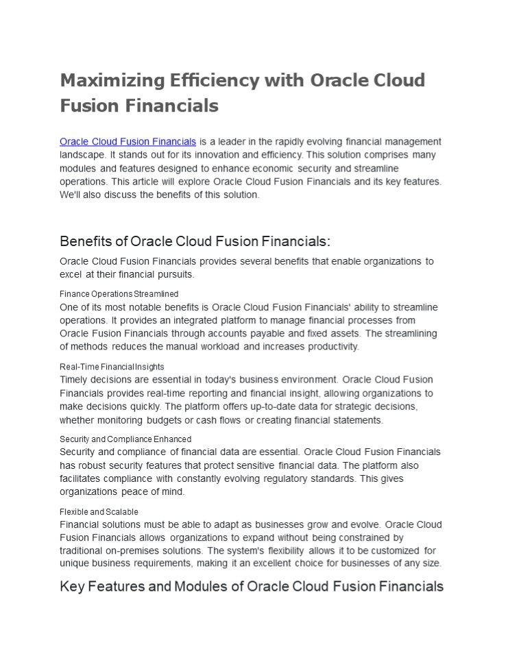 Maximizing Efficiency with Oracle Cloud Fusion Financials