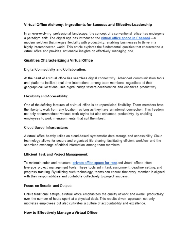 Virtual Office Alchemy: Ingredients for Success and Effective Leadership
