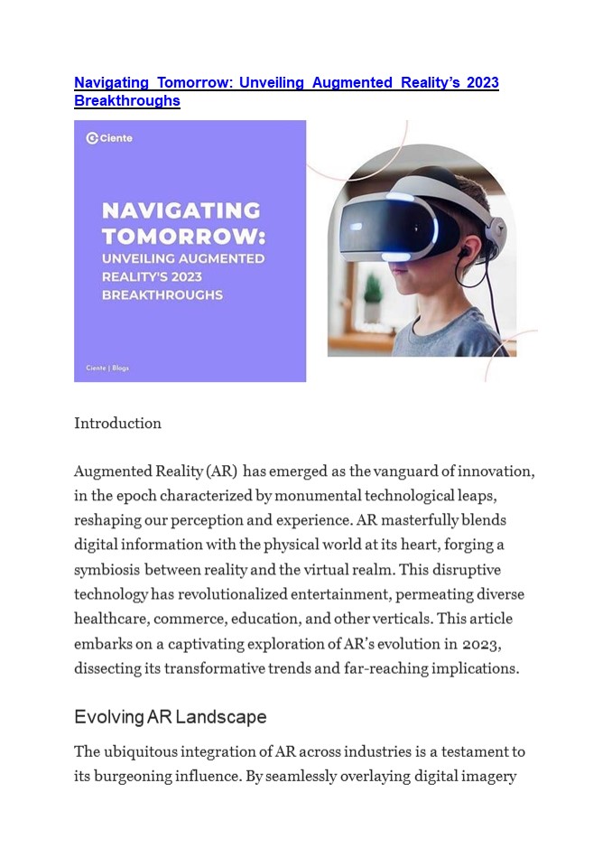 Navigating Tomorrow: Unveiling Augmented Reality’s 2023 Breakthroughs