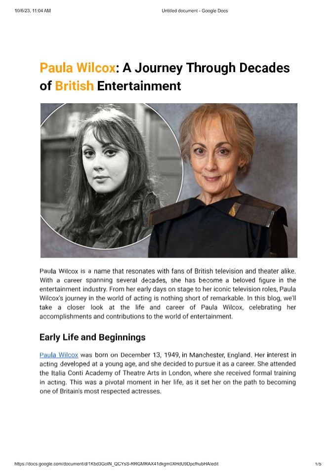 Paula Wilcox: A Journey Through Decades of British Entertainment