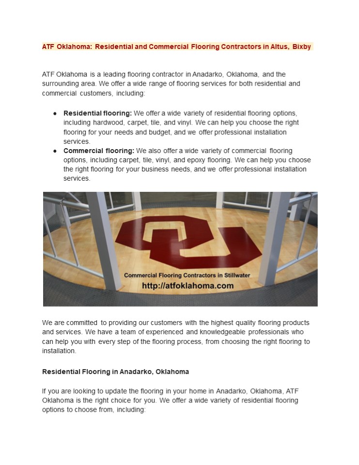 ATF Oklahoma: Residential and Commercial Flooring Contractors in Altus, Bixby
