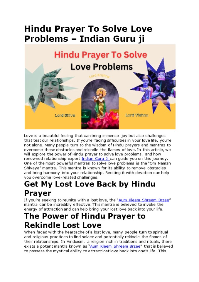 Hindu Prayer To Solve Love Problems