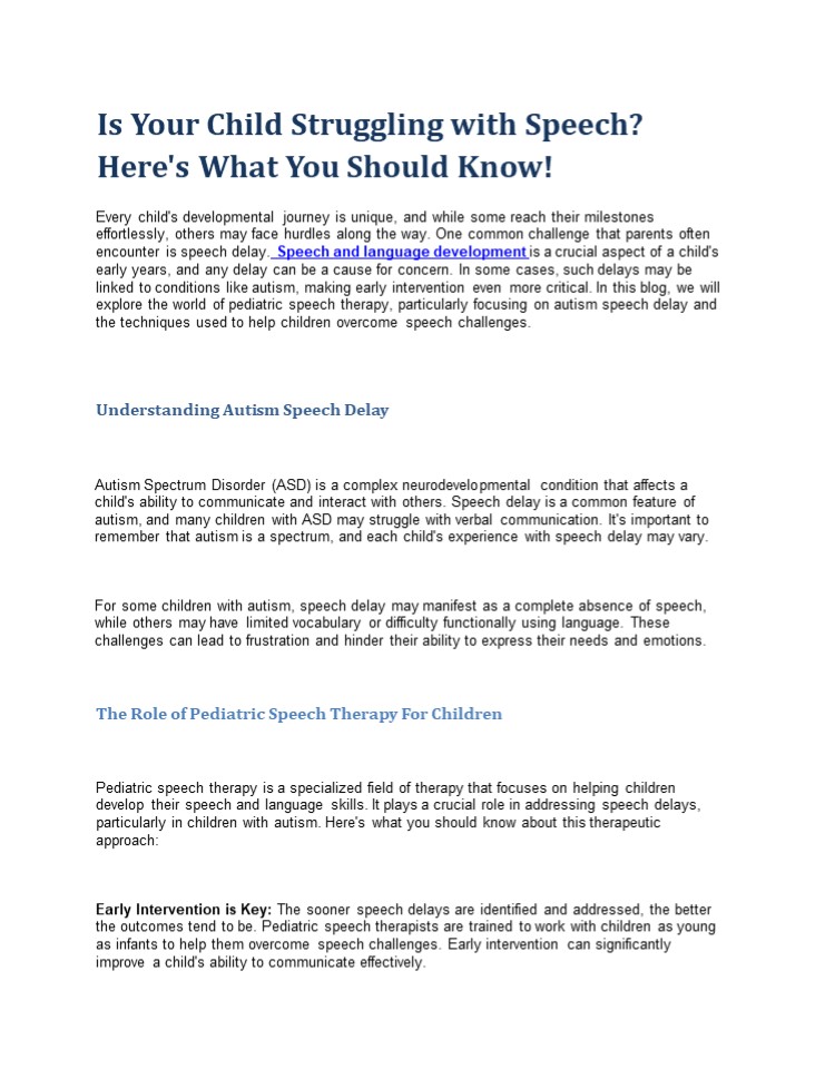 Is Your Child Struggling with Speech? Here's What You Should Know!