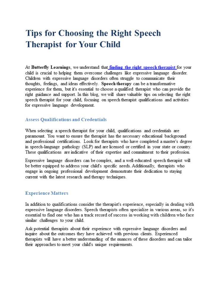 Tips for Choosing the Right Speech Therapist for Your Child