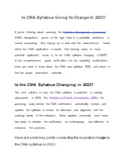 Is the CMA Syllabus going to change in 2023?