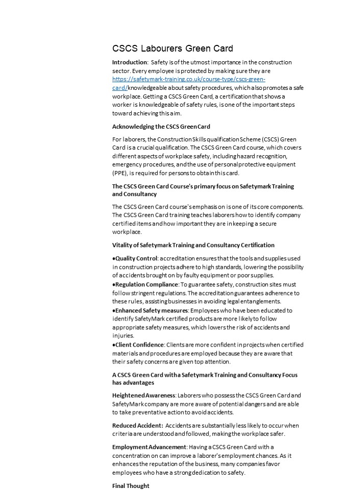 CSCS Labourers Green Card