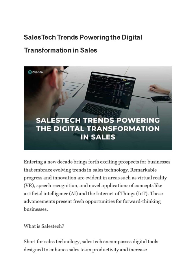 SalesTech Trends Powering the Digital Transformation in Sales