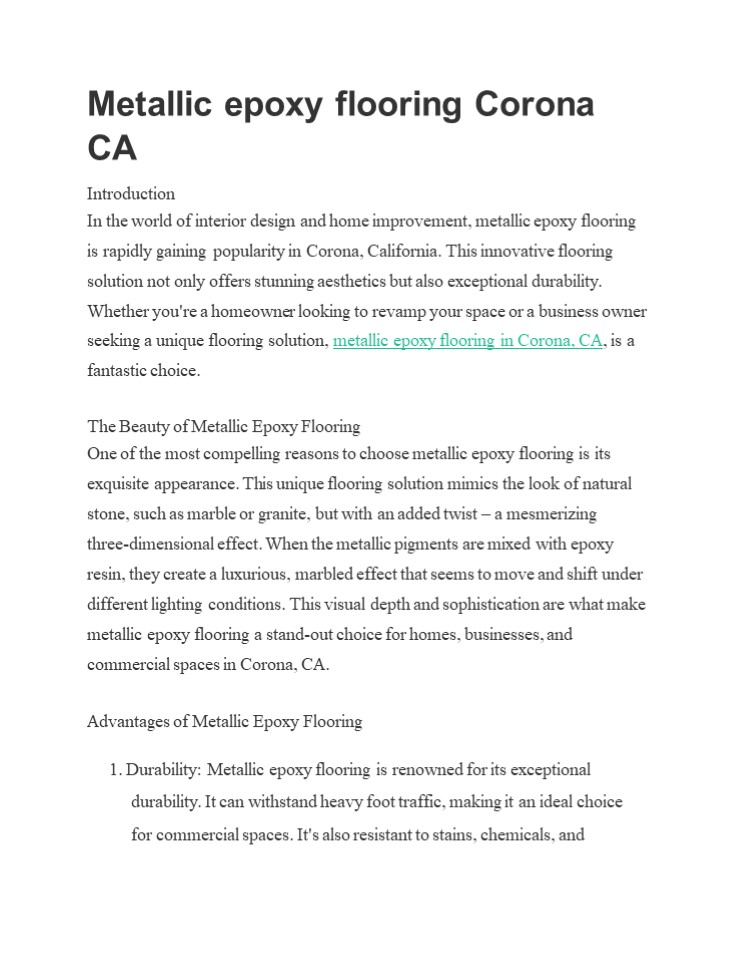 Metallic epoxy flooring corona ca