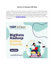 Big Data and Hadoop at H2K Infosys