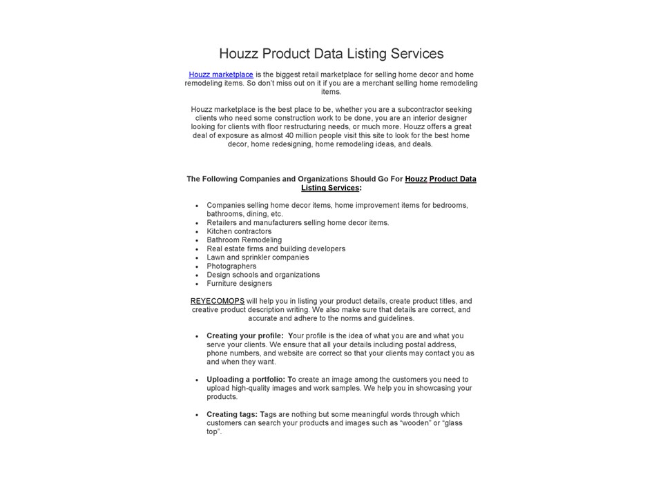 Houzz Product Data Listing Services