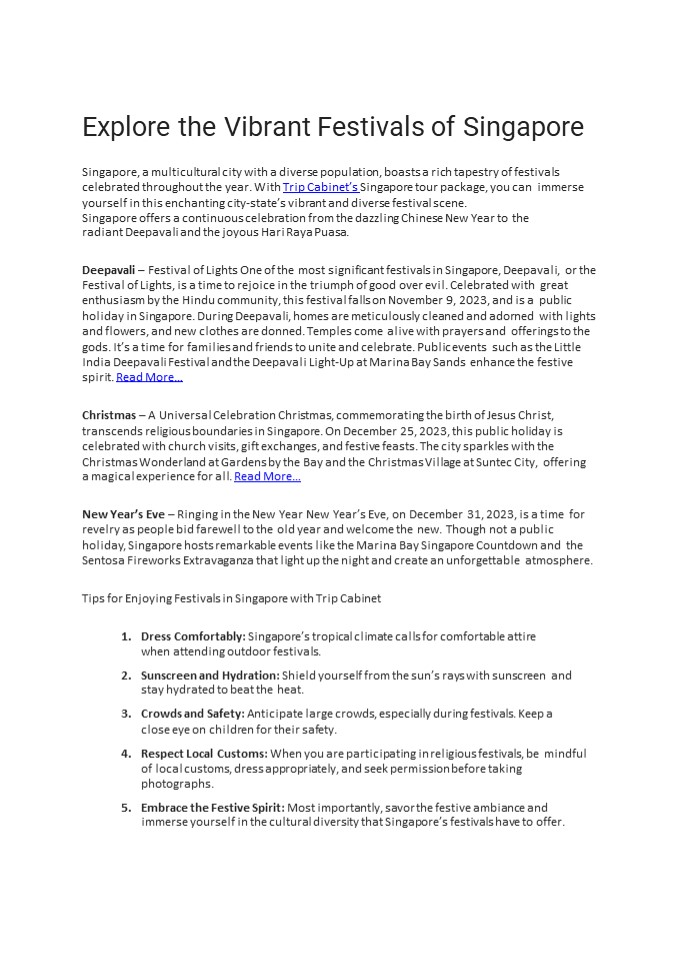 Explore the Vibrant Festivals of Singapore