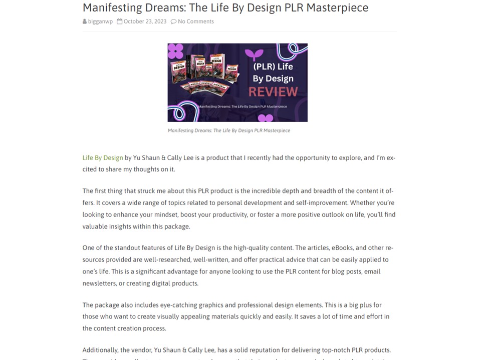 Manifesting Dreams: The Life By Design PLR Masterpiece