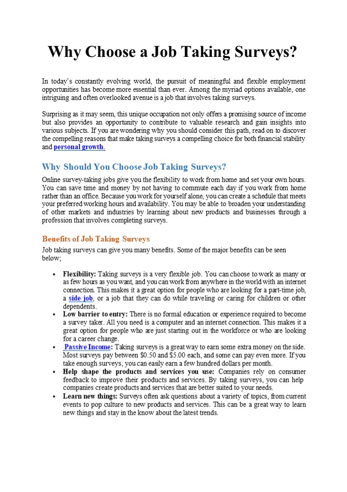 WHY CHOOSE A JOB TAKING SURVEYS?