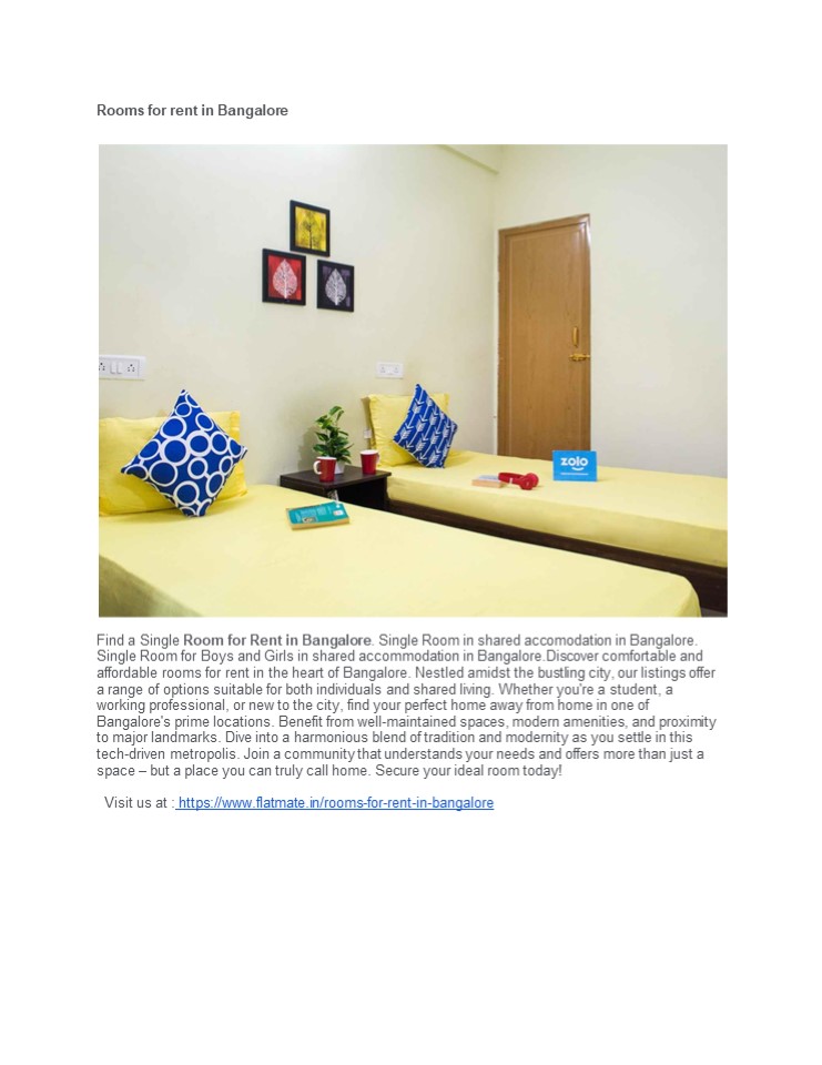 Rooms for rent in bangalore