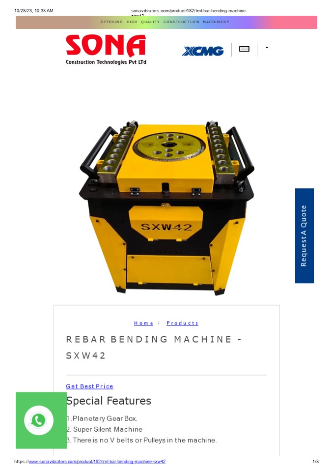 SXW42 Bar Bending Machine in India: Latest Prices