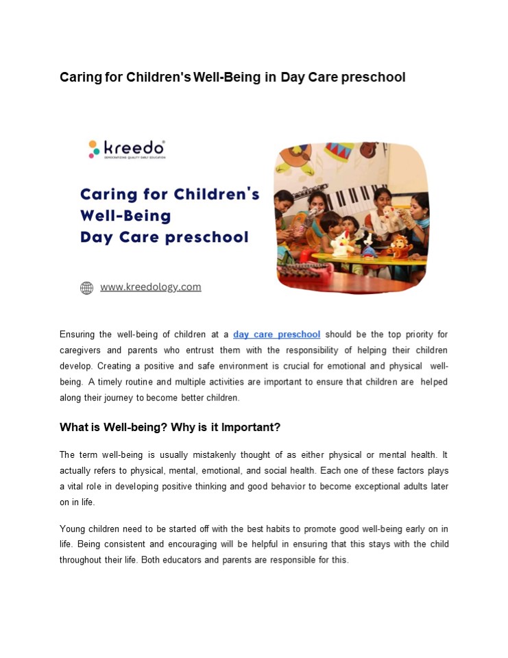 Caring for Children's Well-Being in Day Care preschool
