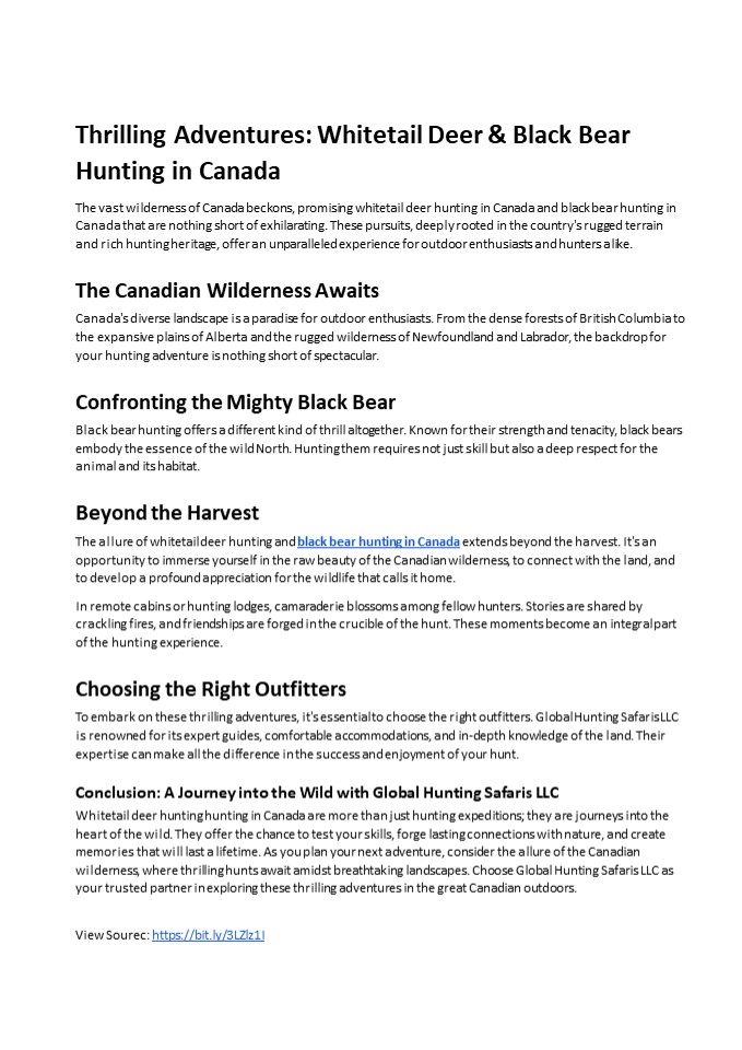 Thrilling Adventures: Whitetail Deer & Black Bear Hunting in Canada