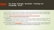 The Green Hydrogen Revolution: Powering the Sustainable Future
