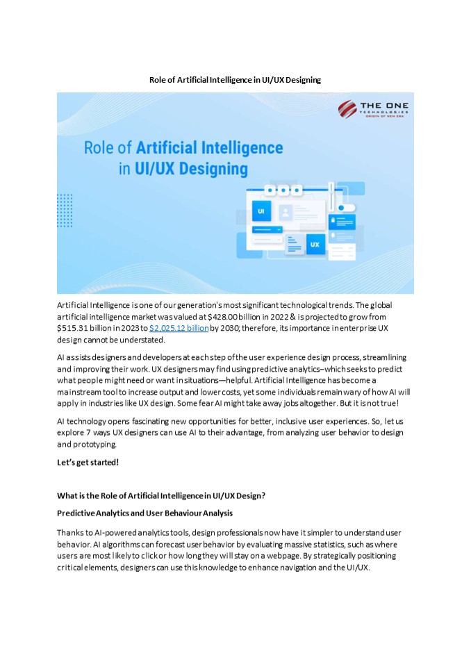 Role of Artificial Intelligence in UI/UX Designing