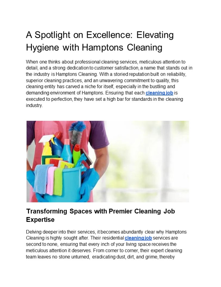 A Spotlight on Excellence: Elevating Hygiene with Hamptons Cleaning