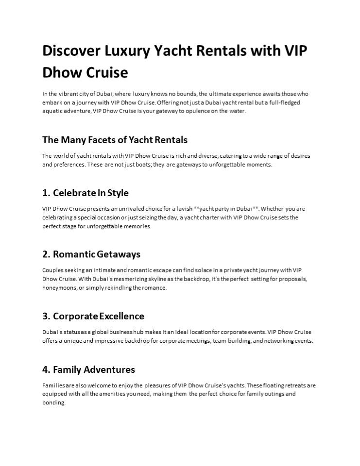 Discover Luxury Yacht Rentals with VIP Dhow Cruise
