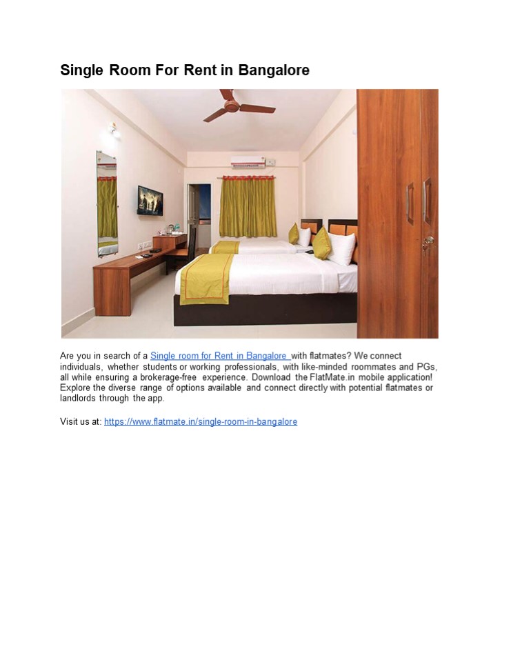 Single Room For Rent in Bangalore