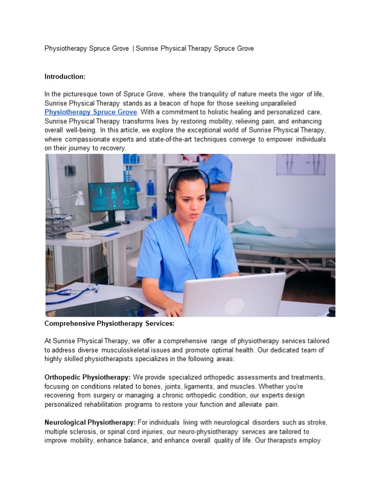 Physiotherapy Spruce Grove | Sunrise Physical Therapy Spruce Grove