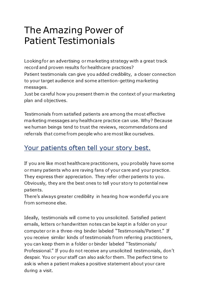 The Amazing Power of Patient Testimonials – Practice Builders
