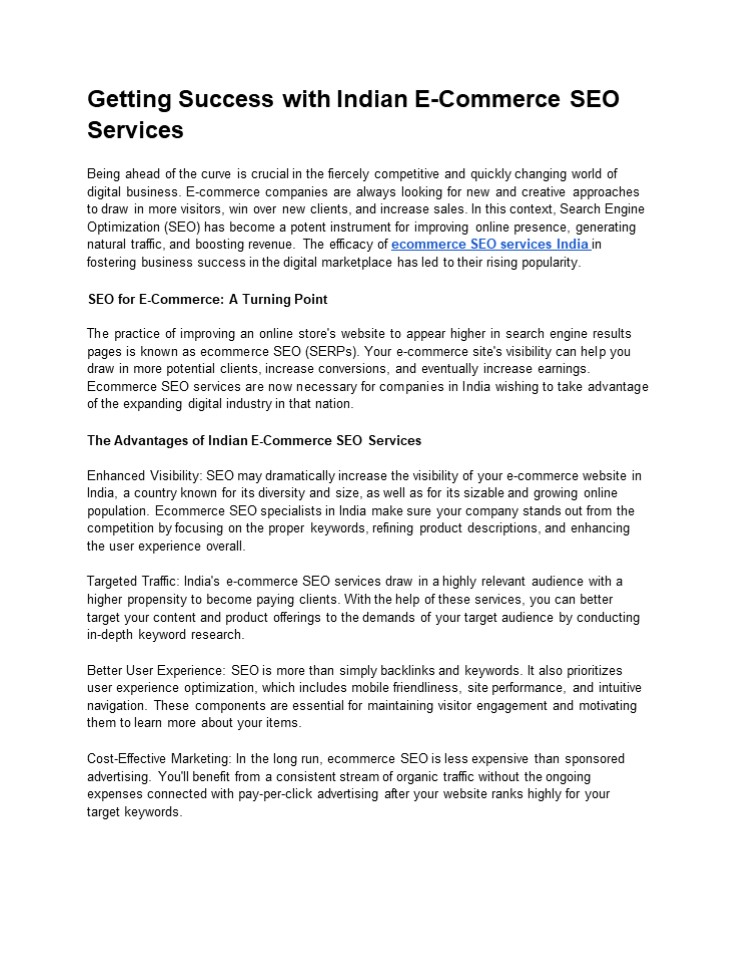 Getting Success with Indian E-Commerce SEO Services