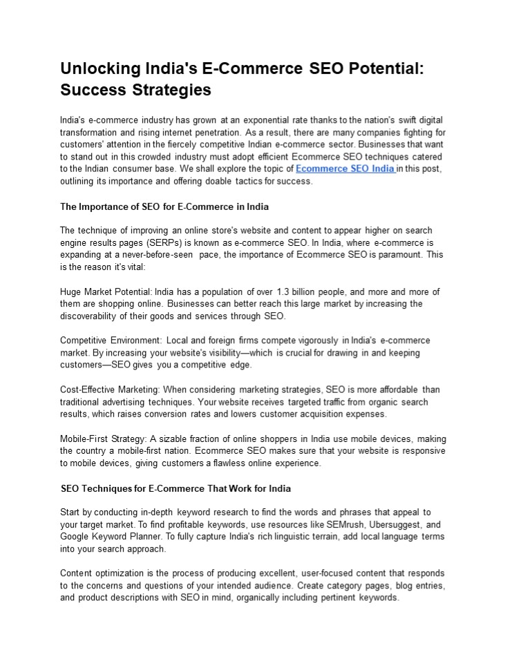 Unlocking India's E-Commerce SEO Potential: Success Strategies