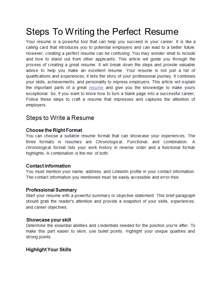 Steps To Writing the Perfect Resume